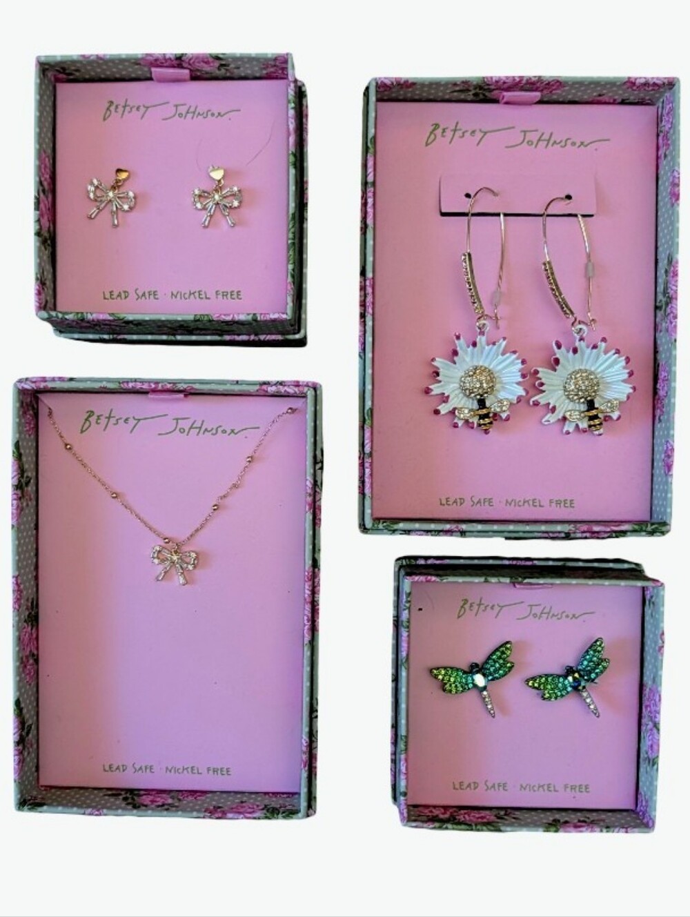 Betsey Johnson Summer Jewelry 4pc Set; 3 Pairs of Earrings & a Necklace - Picture 1 of 15
